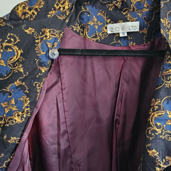 Vintage Black, Navy and Gold Zoe Ltd. Front-Cropped Blazer with Aubergine Lining - Picture 5 of 7